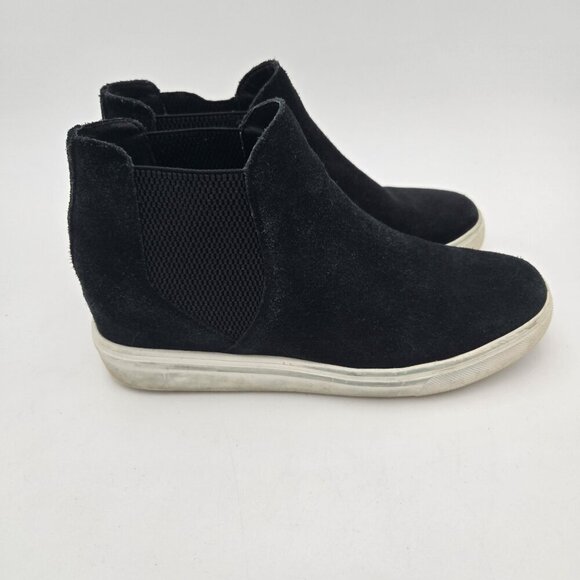 Steve Madden Suede Sultan Chelsea Wedge Sneakers 9 Leather‎ SULT02S1 Black White - Picture 5 of 10